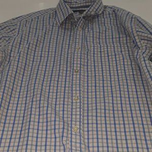 Old Navy blue,white, gray, red checked shirt